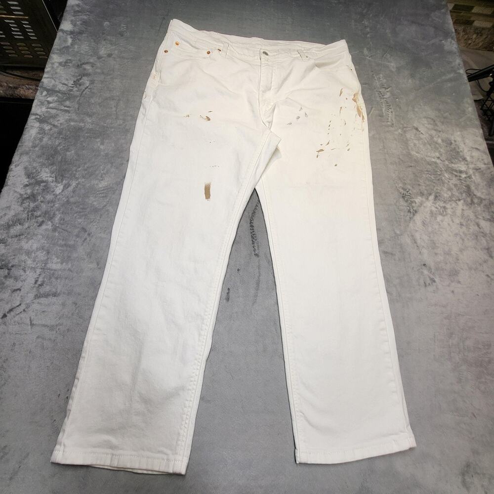 Levis 541 Jeans Mens 40x28‎ White Athletic Taper Stretch Paint Stains Zip Fly